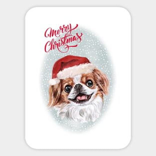 Japanese Chin Dog Merry Christmas Santa Dog Sticker